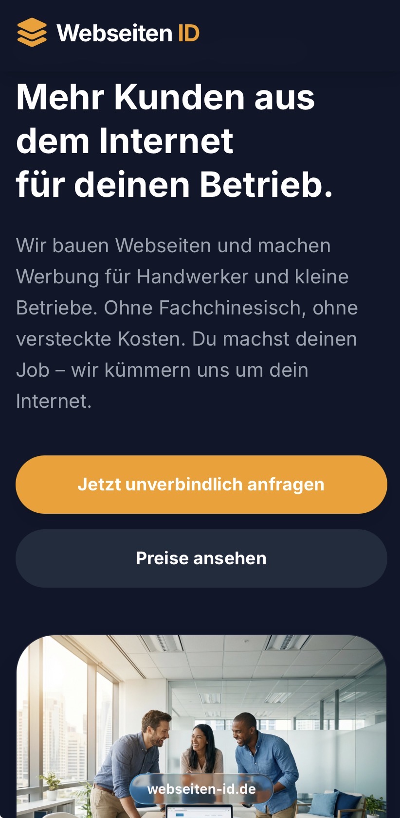 Onepage Ansicht auf dem Smartphone optimiert